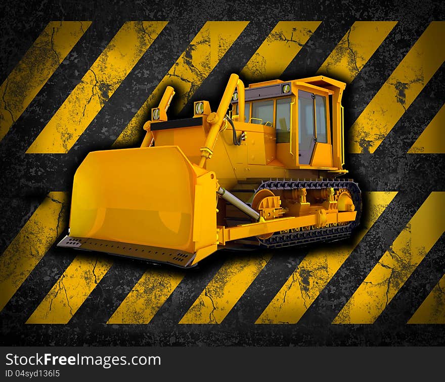 Bulldozer in construction background