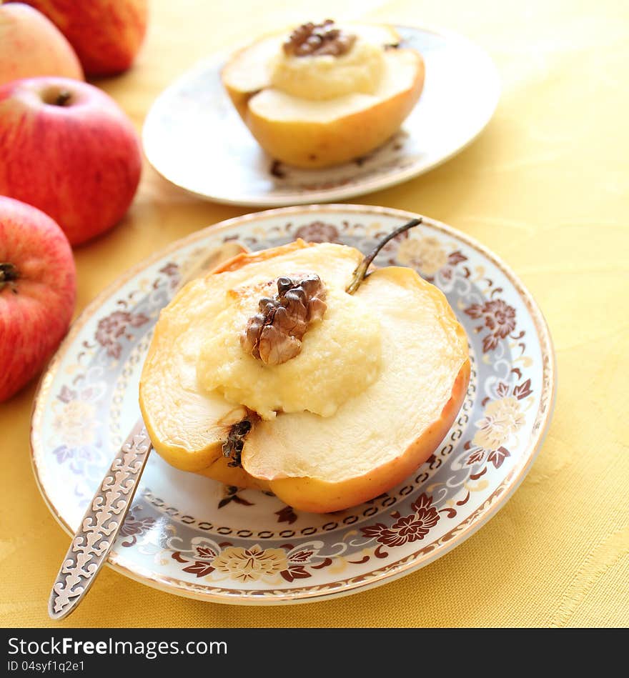 Baked Apple With Cottage Cheese And Nuts