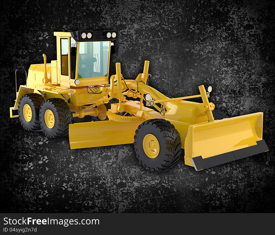 Bulldozer isolated in construction background