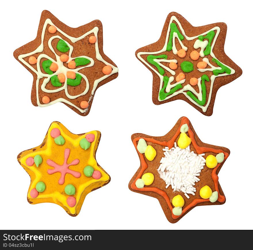 Isolated gingerbread, Christmas cookies, star on white background