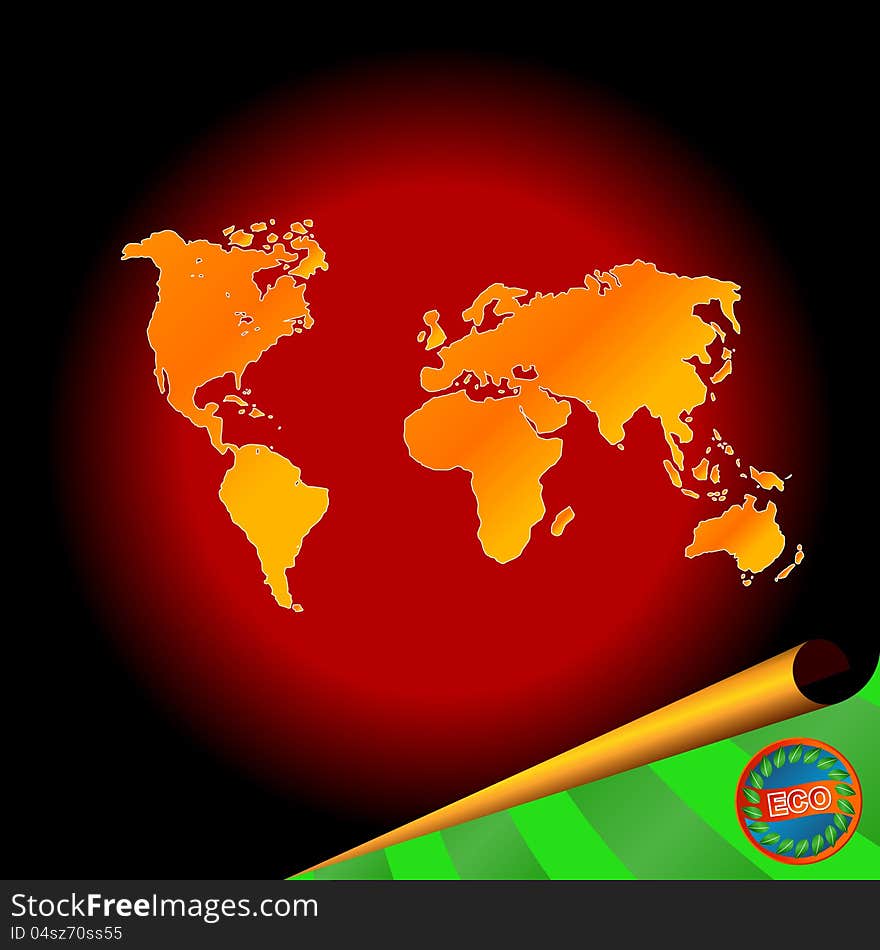 The world map and page turning with eco symbol. The world map and page turning with eco symbol