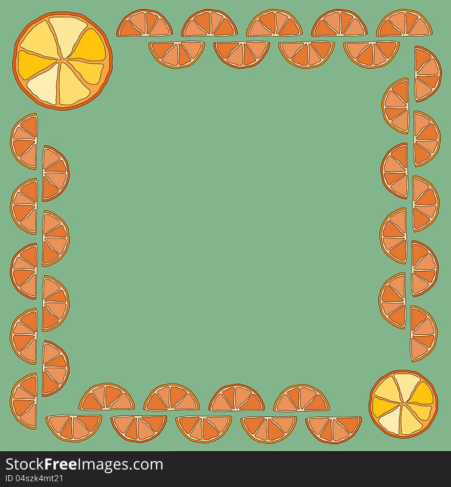 Frame made of orange slices, place your text in the middle. Vector illustration EPS8.