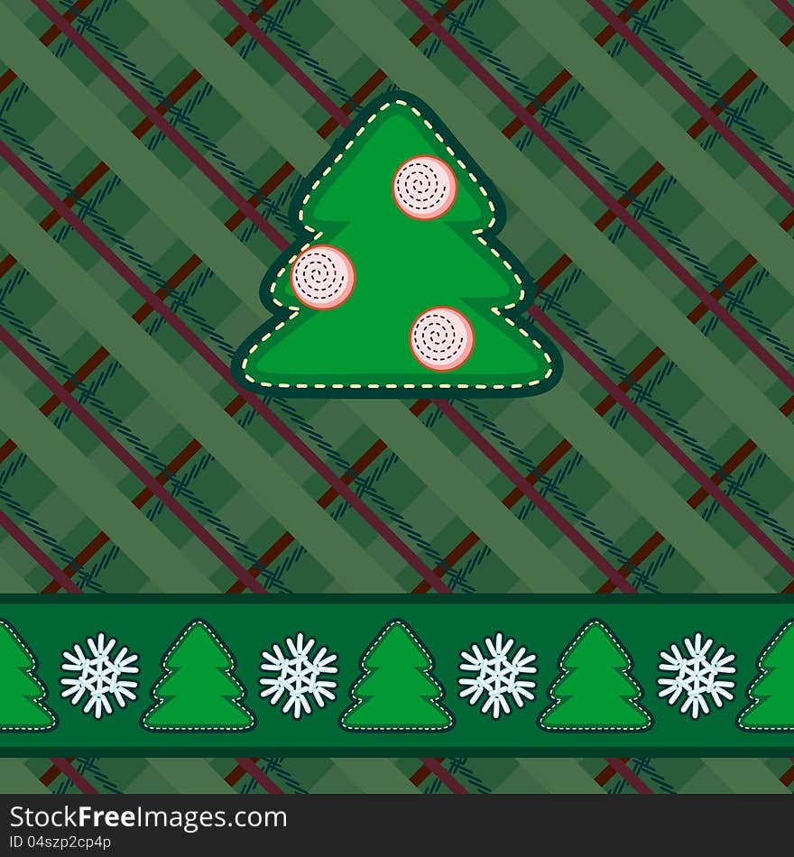 Scrapbook styled Christmas tree over tartan texture. Scrapbook styled Christmas tree over tartan texture