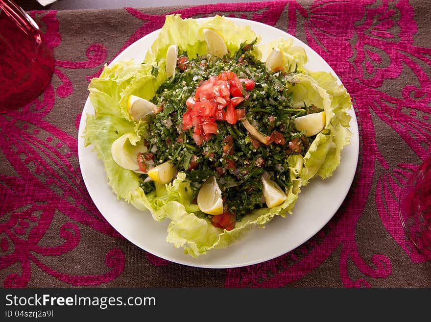 Oriental Salad, green salad , lemon, tomato and vegetable