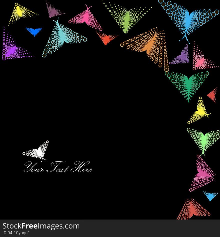 Bright colorful butterflies on black background for you design