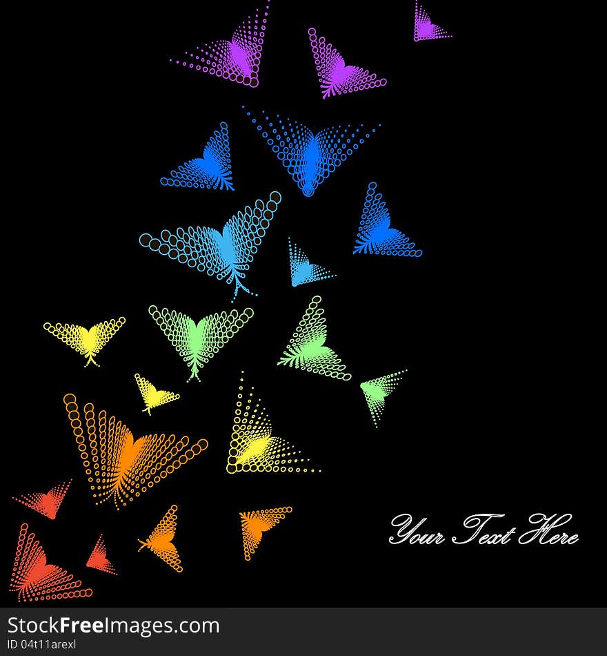 Bright colorful butterflies on black background for you design. Bright colorful butterflies on black background for you design