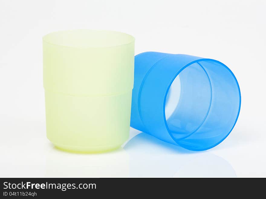 Colored plastic cup  on white