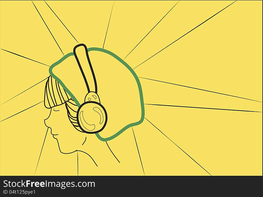 Abstract face of a girl with headphones vector illustrations