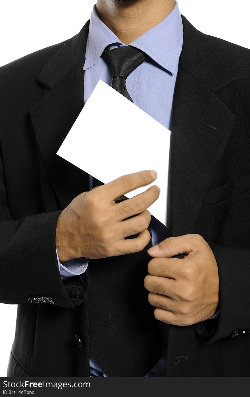 Business man showing blank envelope over white background. You can put your message on the envelope. Business man showing blank envelope over white background. You can put your message on the envelope