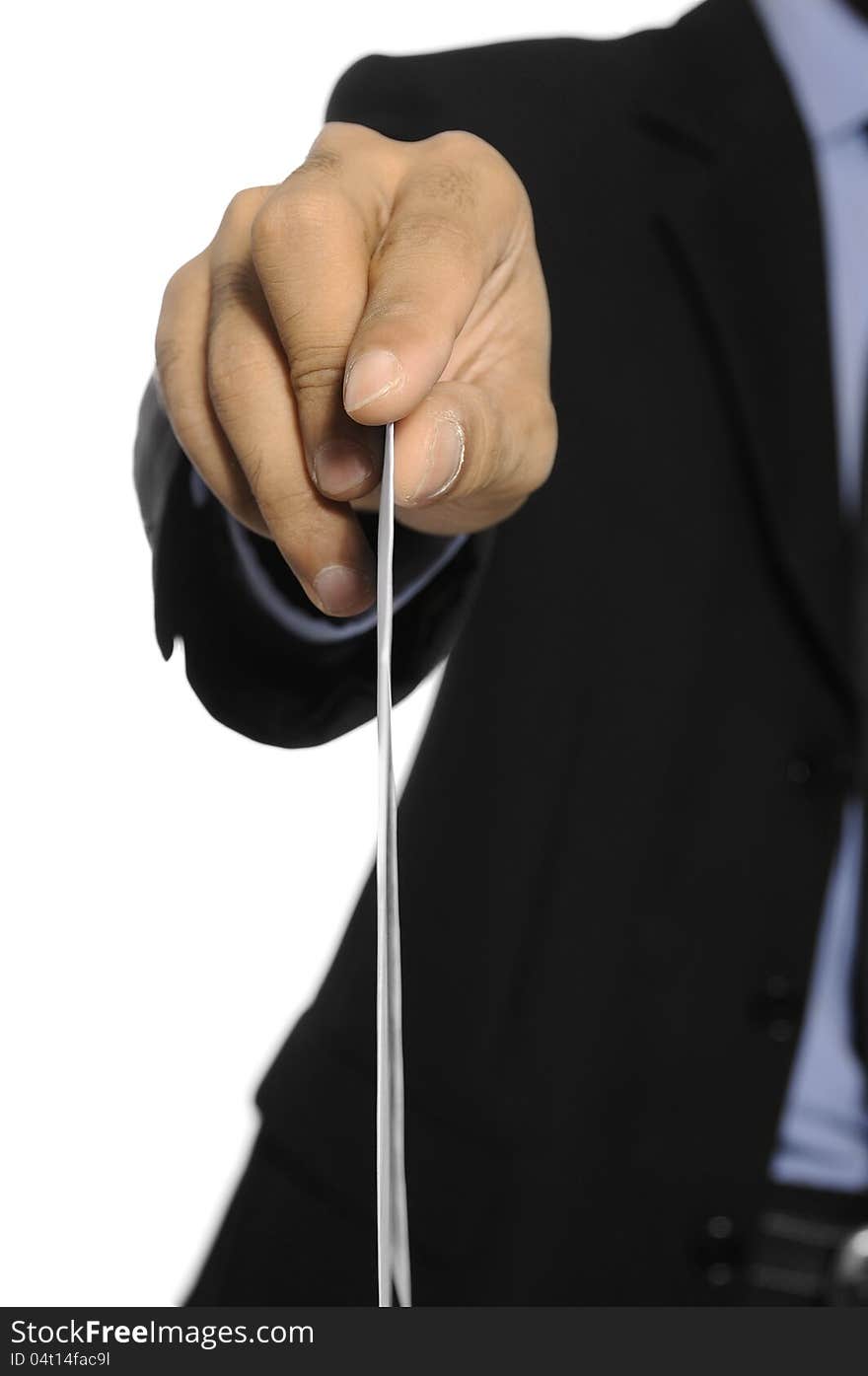 Hand putting voting ballot isolated over white background