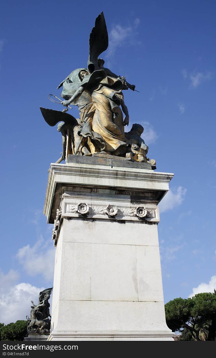 Statue of the Vittoriano monument in Piazza Venezia. Rome, Italy