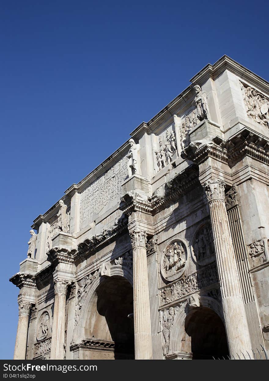 Detail of the Arch of Constantine in Rome, Italy