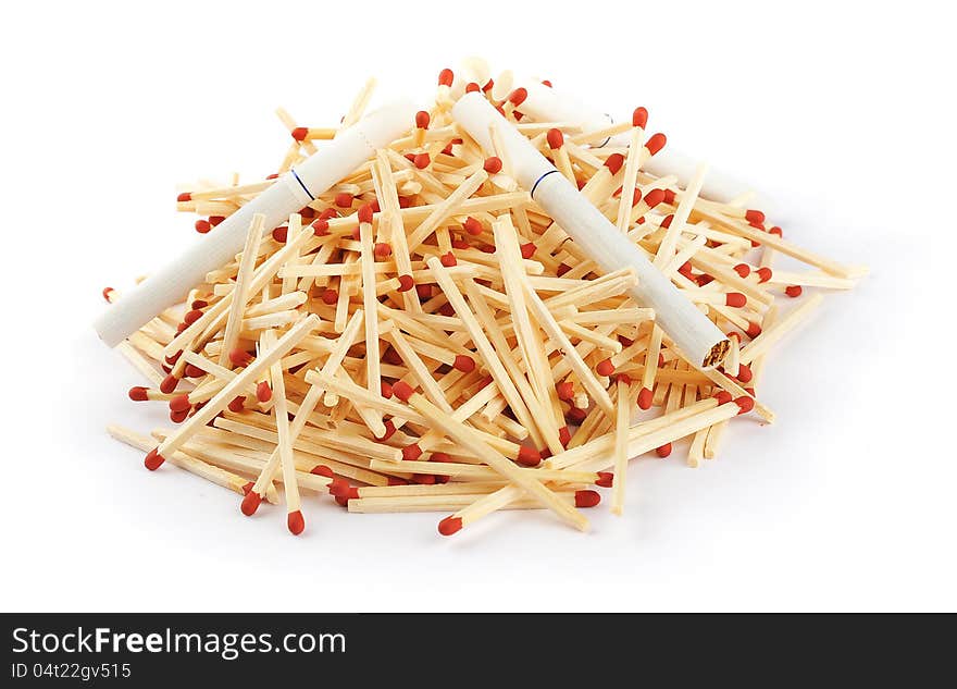 Pile of Matches with Cigarettes on Top