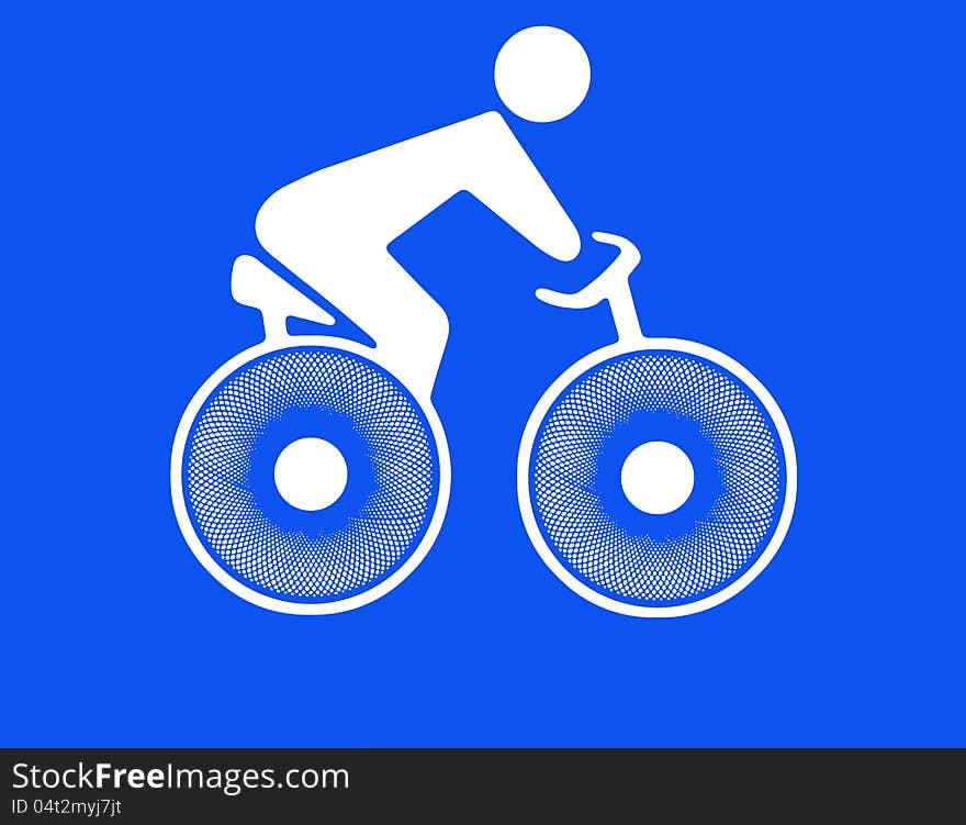 White Silhouette Of Cyclist On Blue