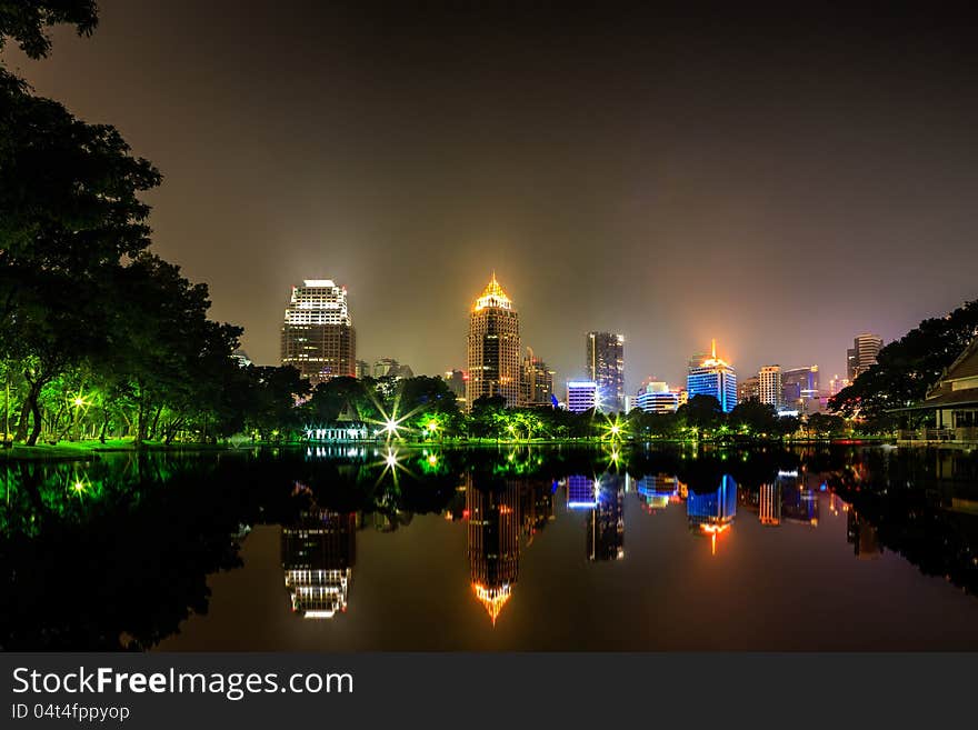 Bangkok city at night view from public park