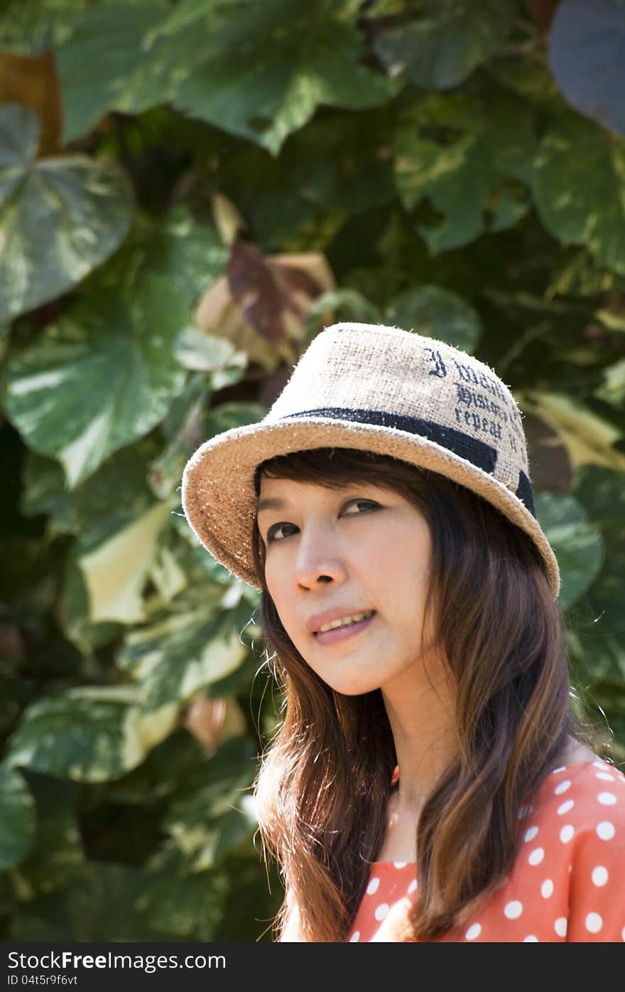 Portrait Of Asian Young Woman In garden