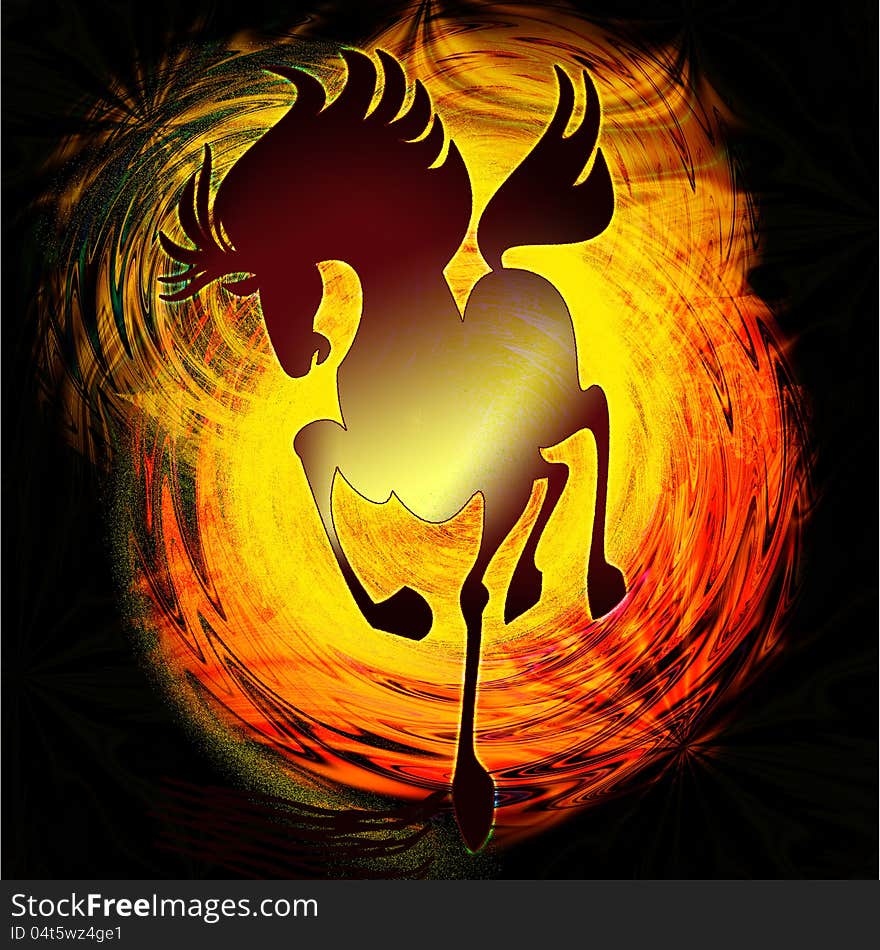 Silhouette of a young racehorse on a fiery background. Silhouette of a young racehorse on a fiery background