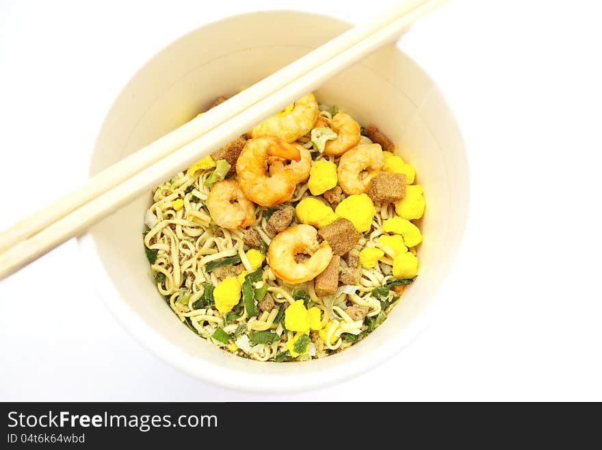 Cup noodles isolated in white background.