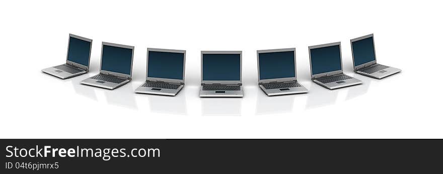 Three dimensional illustration of Laptops