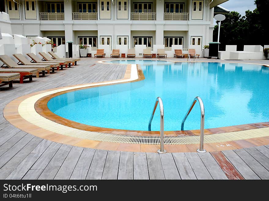 A curved design swimming pool.