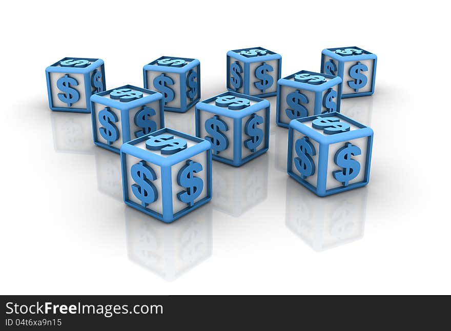 Three dimensional illustration of cubes with Dollar Sign. Three dimensional illustration of cubes with Dollar Sign