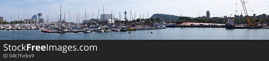 Panoramic view of Barcelona seaport, Spain