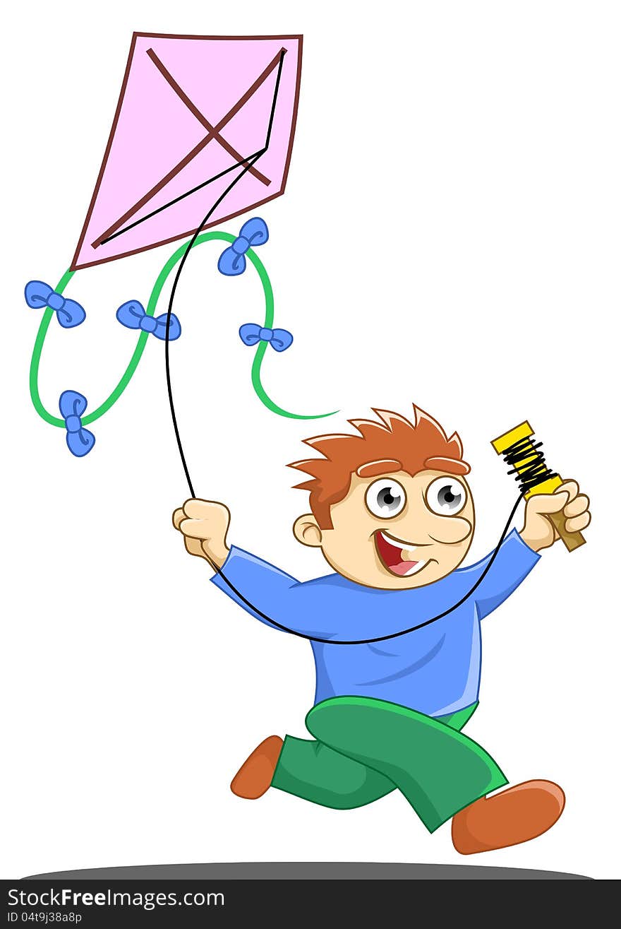 Illustration of boy playing kite