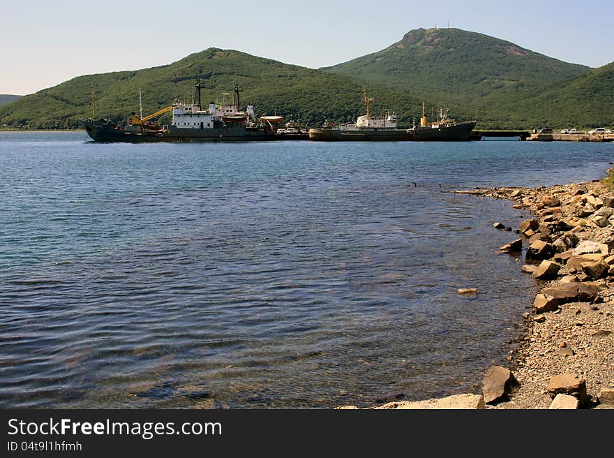 The ships in a bay at a mooring. The ships in a bay at a mooring