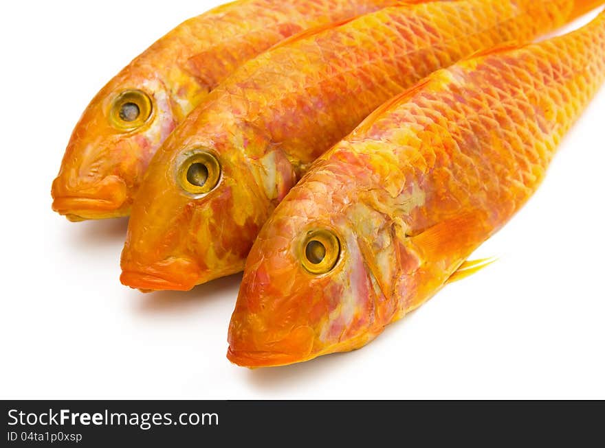 Smoked mullet on a white background. Smoked mullet on a white background