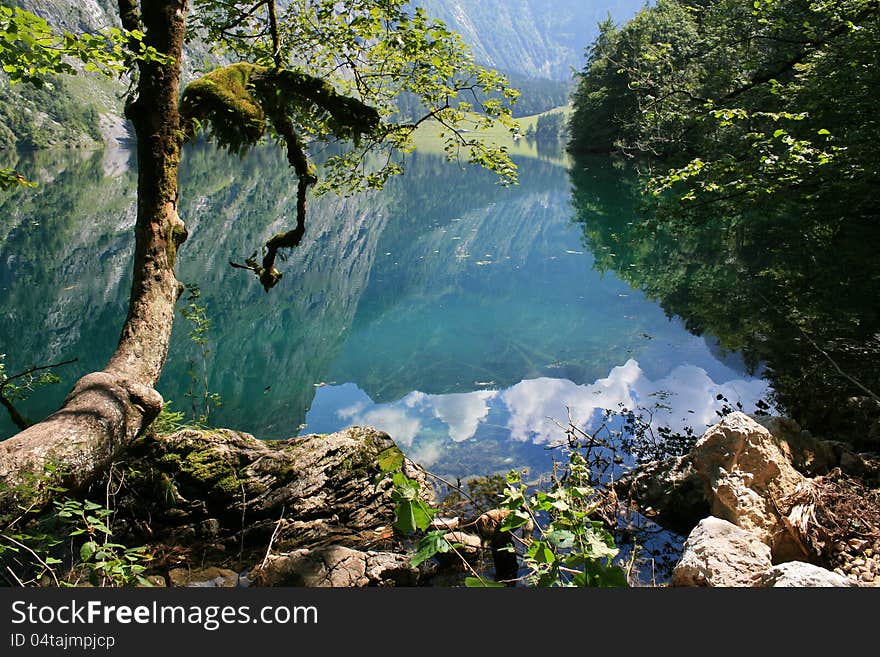 Mountain reflection at lake Obersee in Berchtesgadener Alps Germany. Mountain reflection at lake Obersee in Berchtesgadener Alps Germany