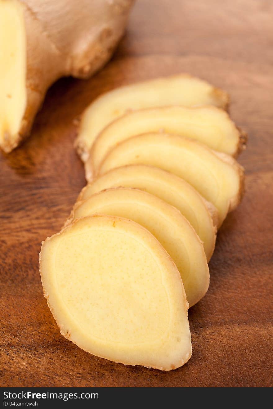 Slices of fresh ginger