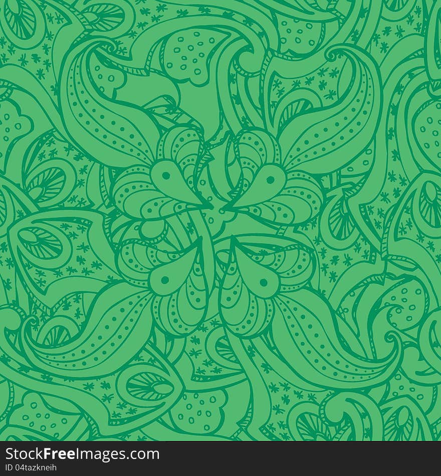 Seamless abstract hand-drawn oriental pattern, green background. Seamless abstract hand-drawn oriental pattern, green background