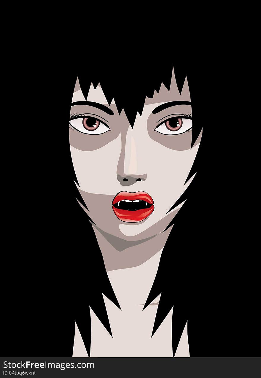 Abstract illustration of  woman vampire with fangs in the dark. Abstract illustration of  woman vampire with fangs in the dark.