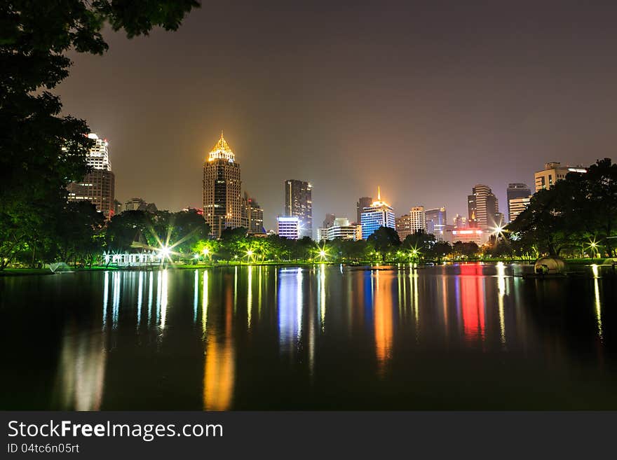 Bangkok city at night view from public park