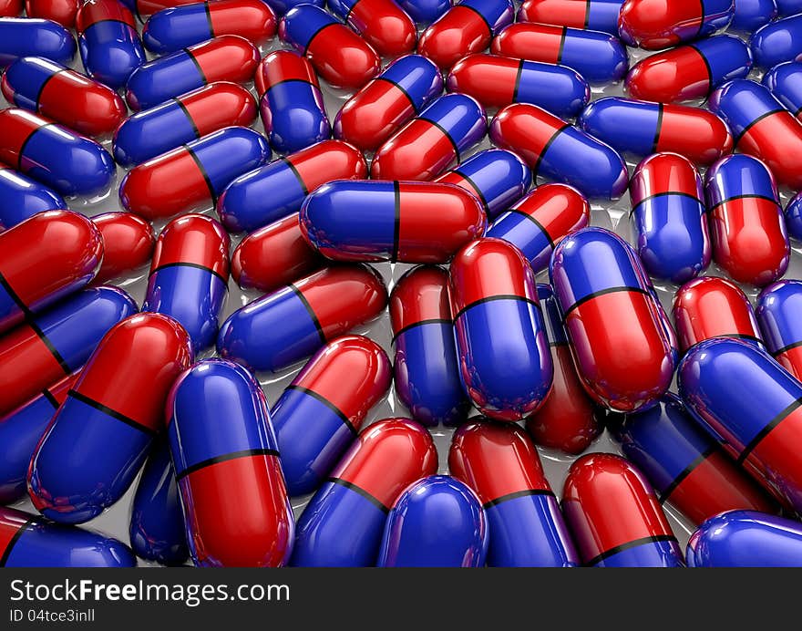 Red bllue drug in vial on white background. Red bllue drug in vial on white background