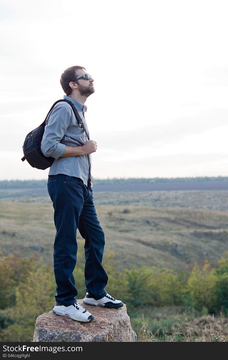 Man exploring with a backpack