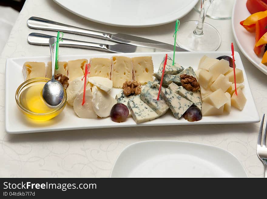 Cheese plate on restaurant table