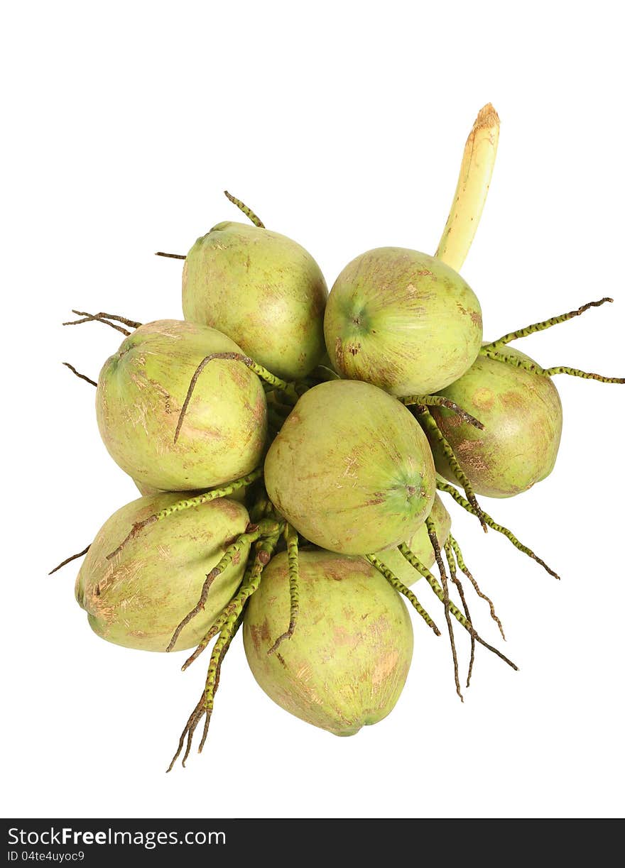 Green coconut bunch isolated on white background