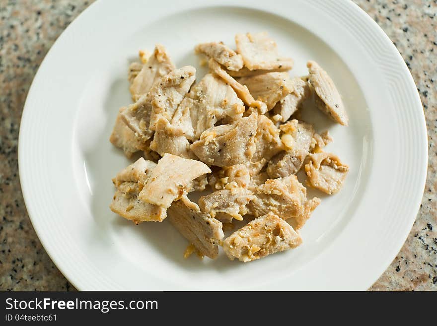 FRIED PORK IN WHITE PLATE. FRIED PORK IN WHITE PLATE