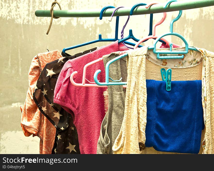 Women's Clothing Clothesline on a roof. Women's Clothing Clothesline on a roof.