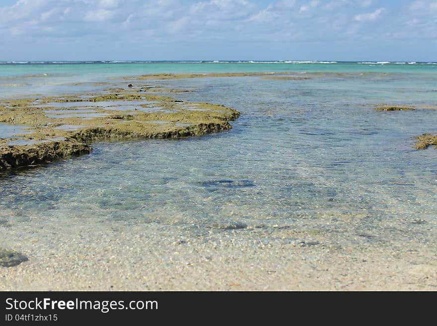 View of blue green waters of Okinawa