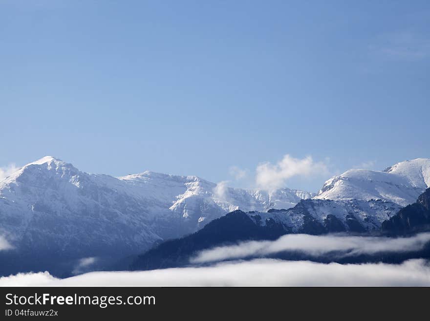 Snow on mountains range