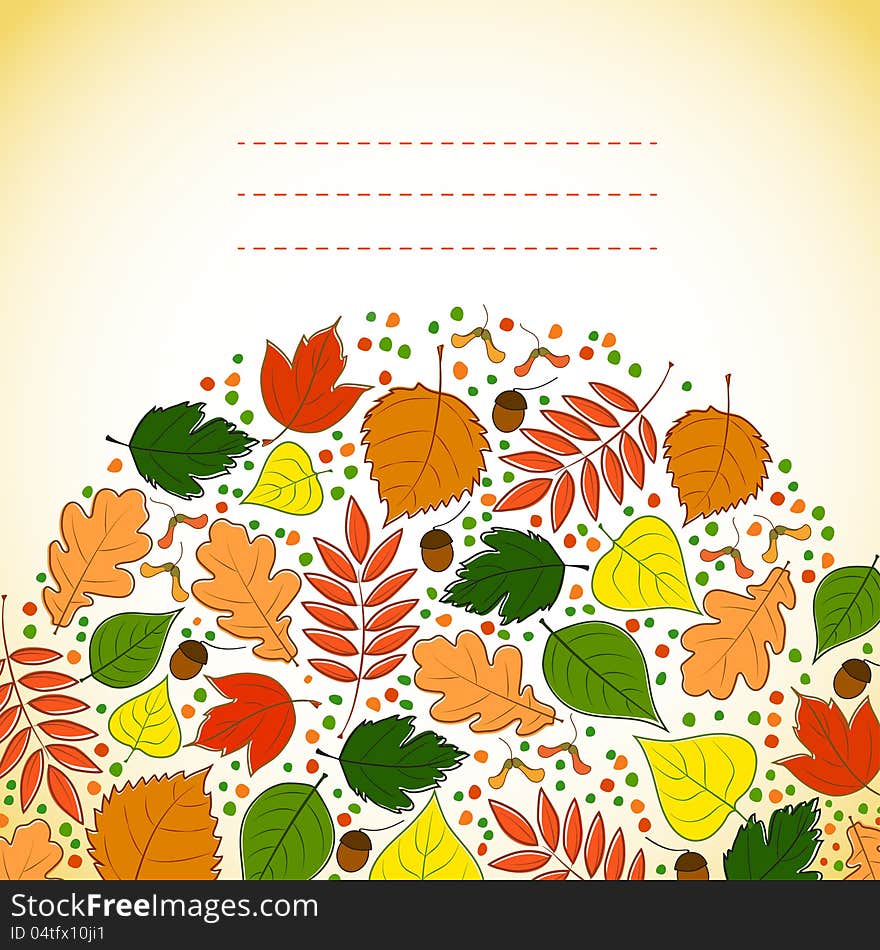 Autumn background for messages with leaves