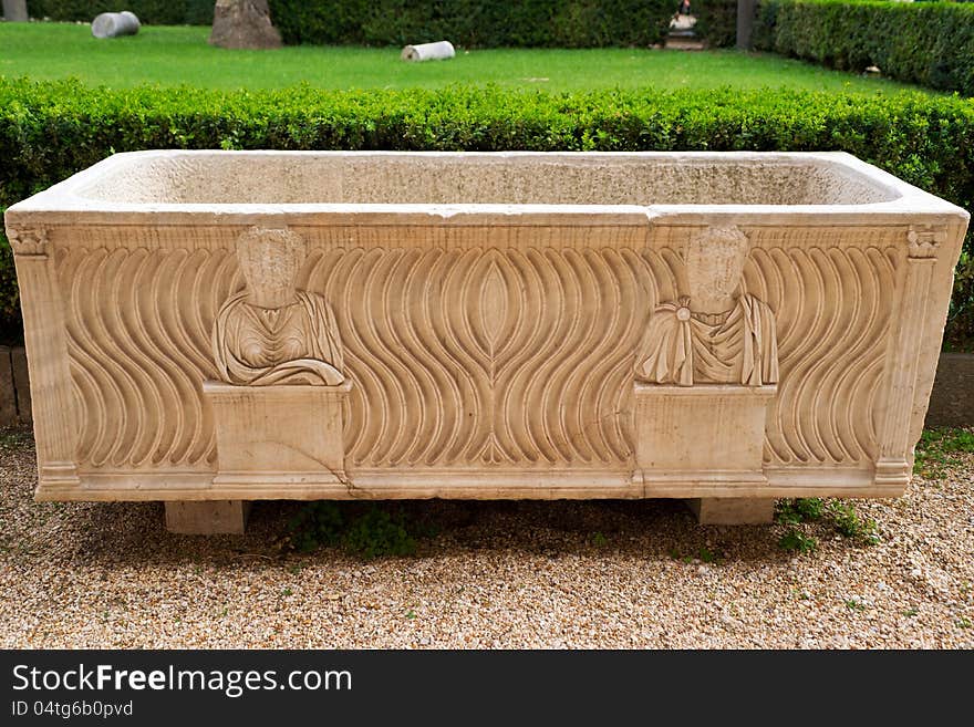 Roman sarcophagus in the yard Baths of Diocletian