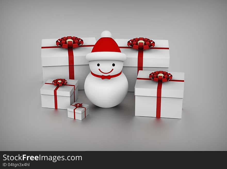 Snowman and gift boxes