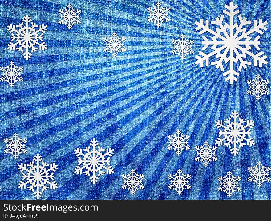 Snowflakes on stripe blue jean texture for background. Snowflakes on stripe blue jean texture for background