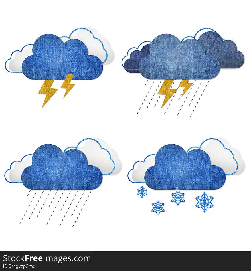 Weather set blue jean craft stick on white background