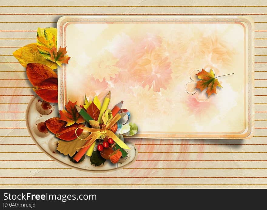 Vintage Background With Autumn Card And Pencils