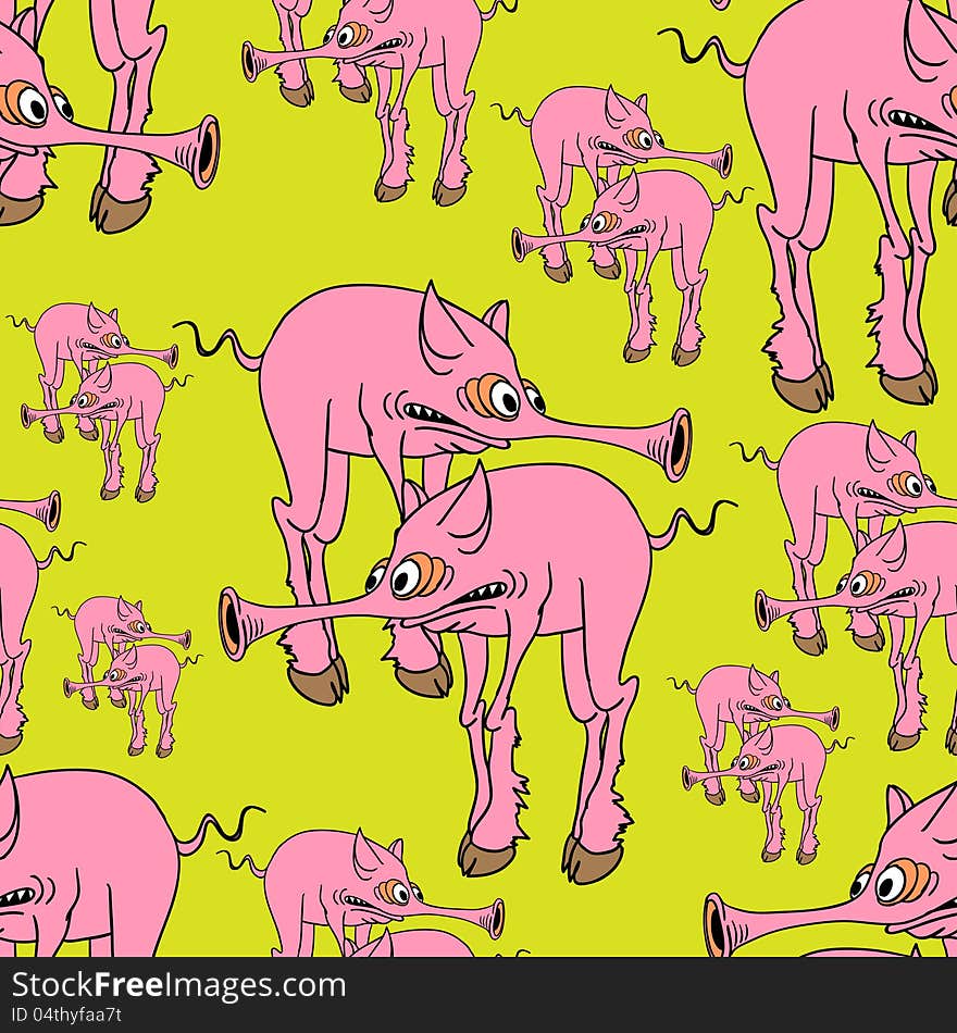 Seamless texture. Strange pink pig.