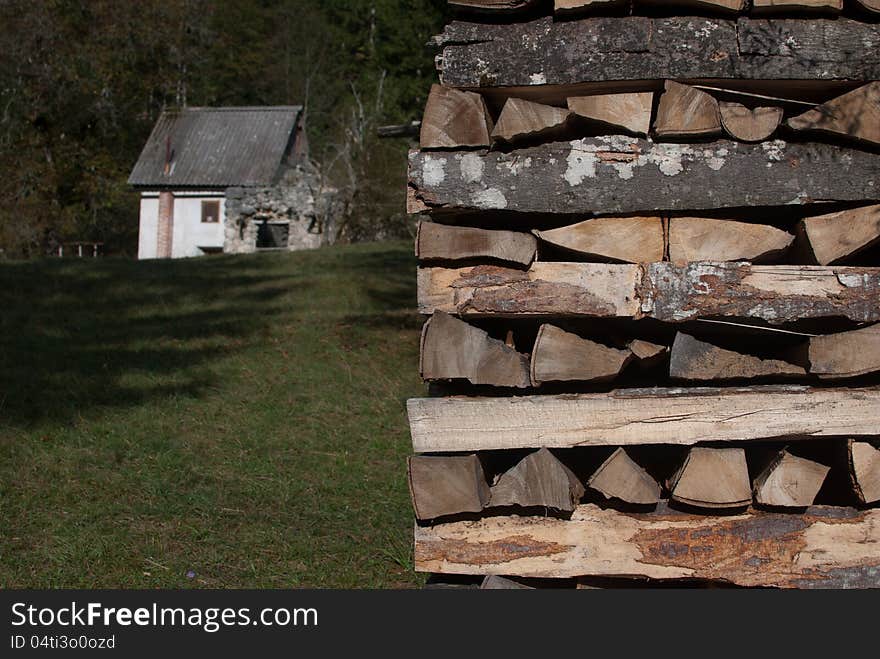 Pile of firewood prepared for heating. Wood type, beech. Pile of firewood prepared for heating. Wood type, beech